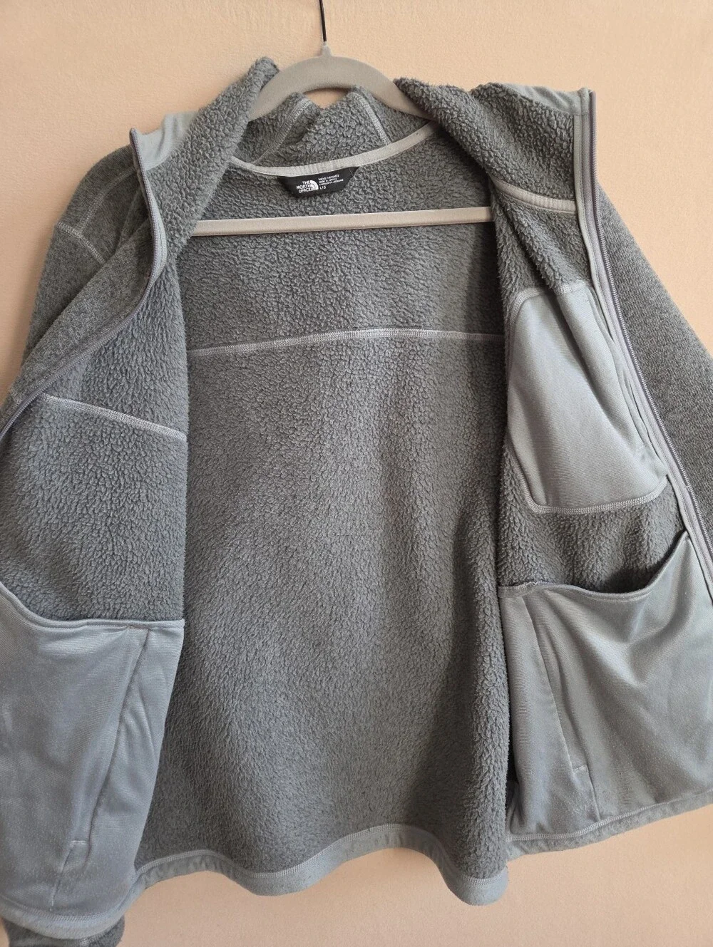 The North Face Jacket Gray Fleece Hooded Full Zip Outdoor Thermal Size Large